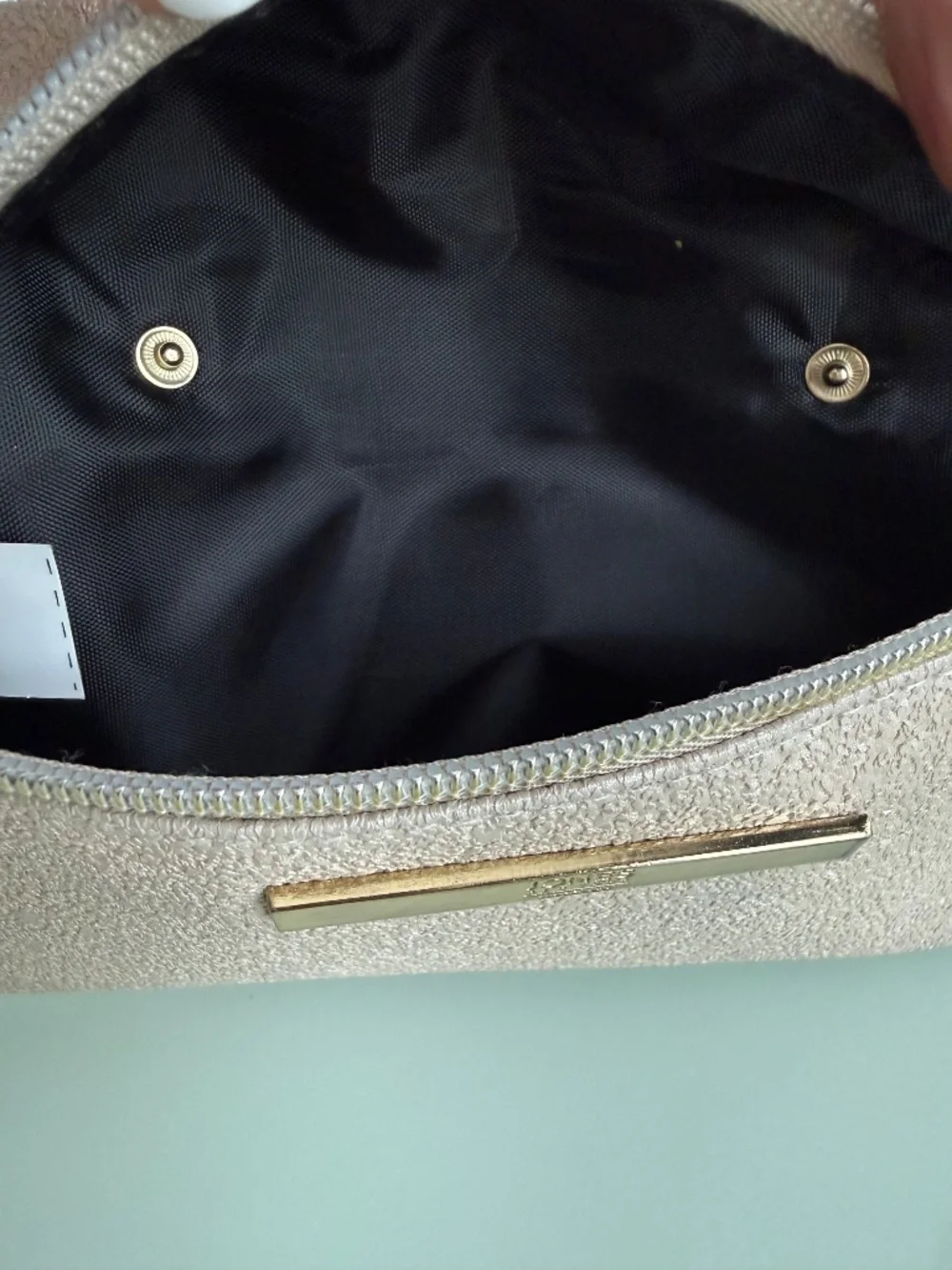 Jones New York Gold Textured Wristlet Clutch Zip Pouch